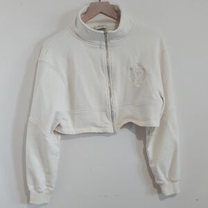 White Fox Cropped Zip Sweatshirt